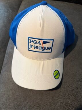 PGA Jr. League Performance Cap - White & Blue Adult Large snap back